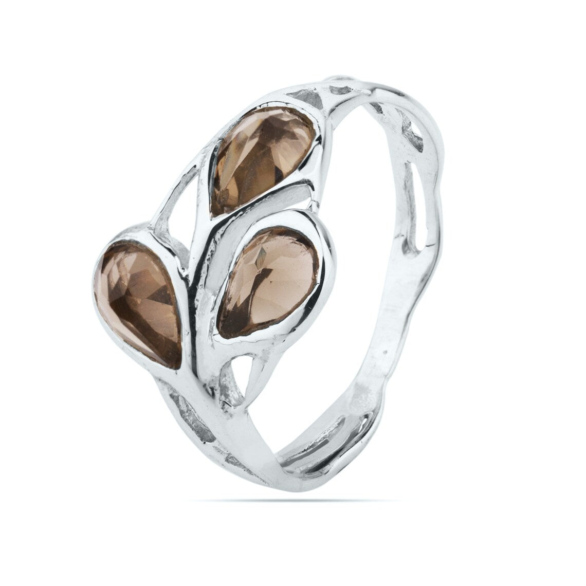 925 Sterling Smoky Quartz Pear Stackable Ring