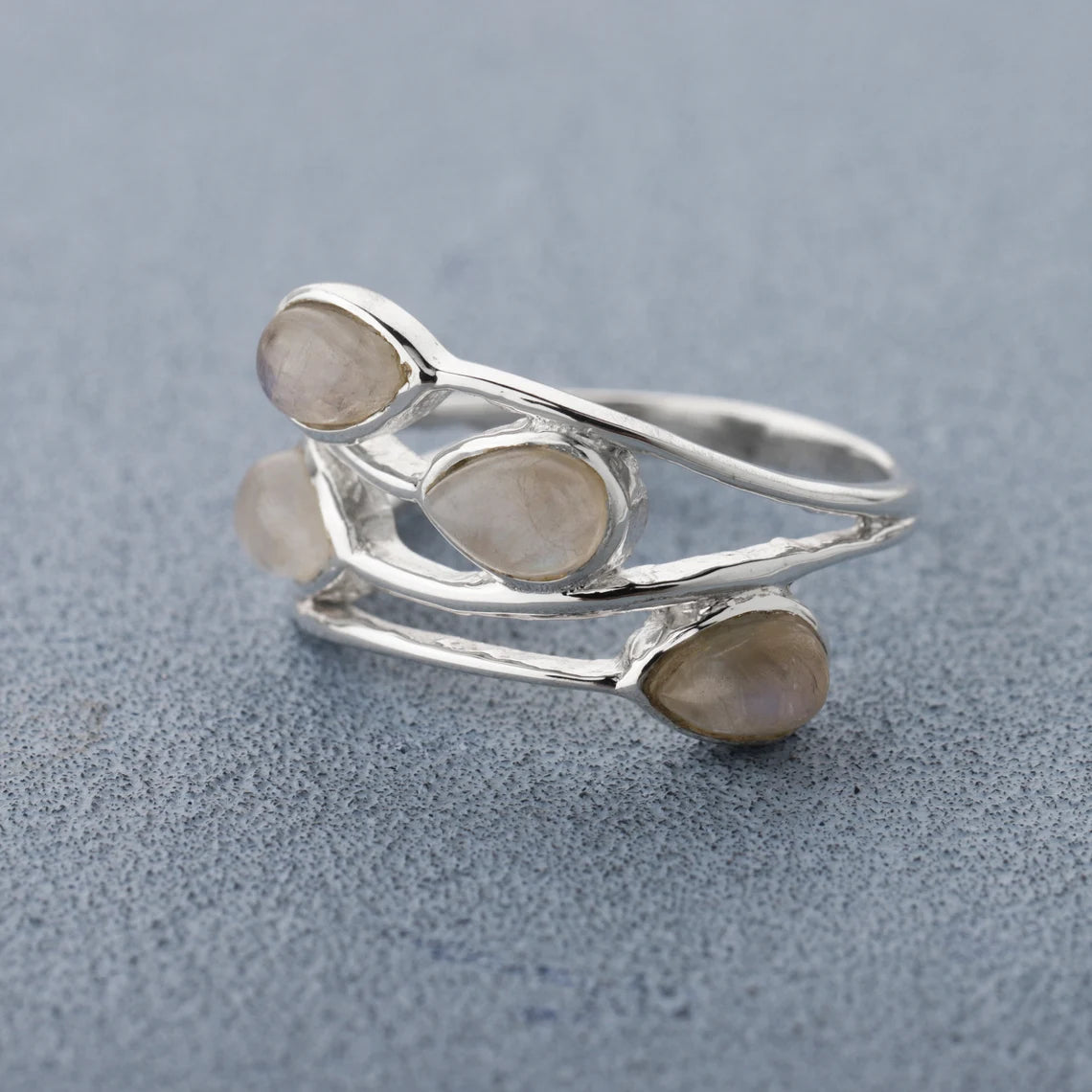 Natural Rainbow Moonstone - 925 Sterling Silver - 3 X 5 MM Pear Cabochon - Multi Stone Ring - Multi Color Ring - Handmade Moonstone Ring