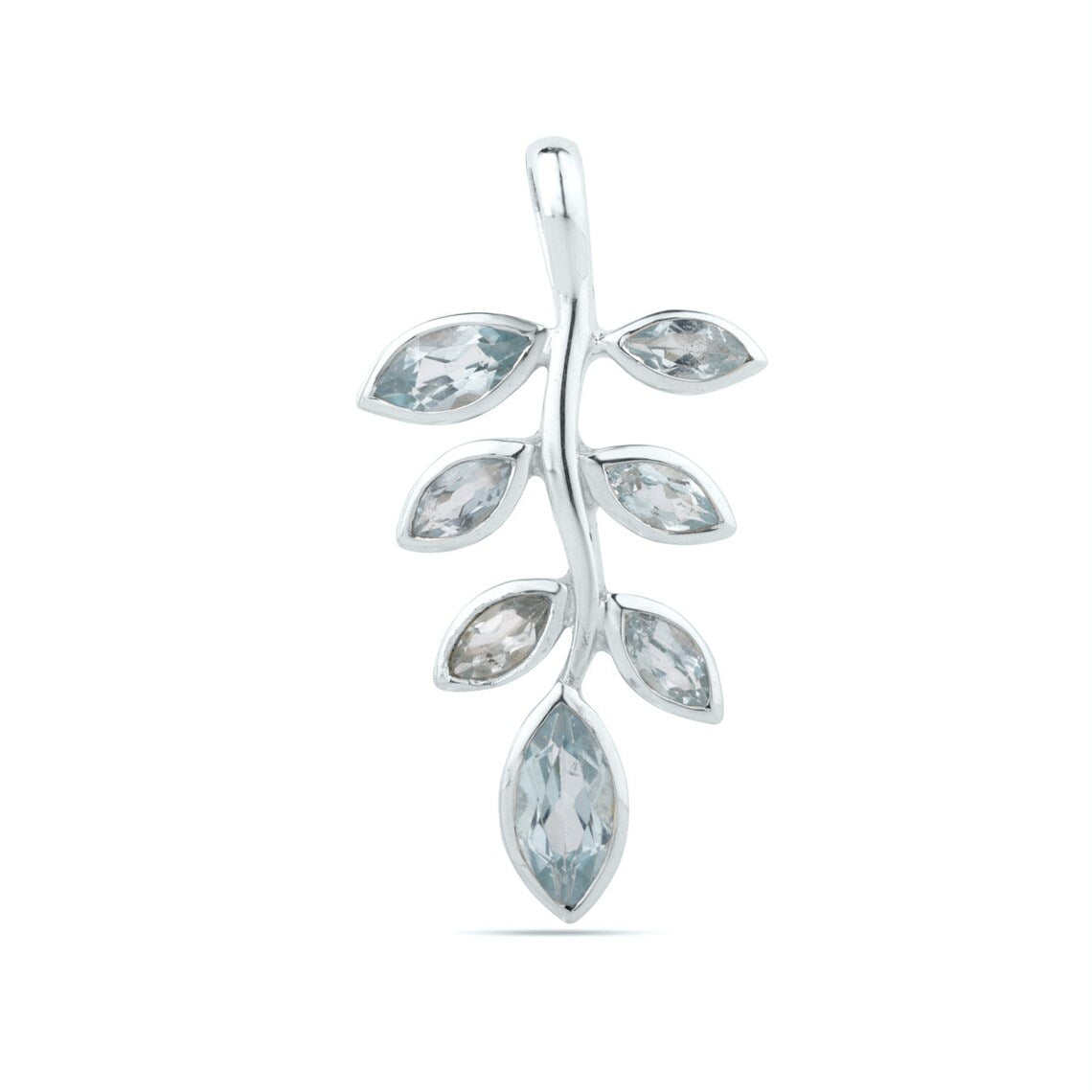 Natural Blue Topaz Silver Leaf, Fern, Leaves Pendant, Silver Blue Topaz Gemstone Pendant