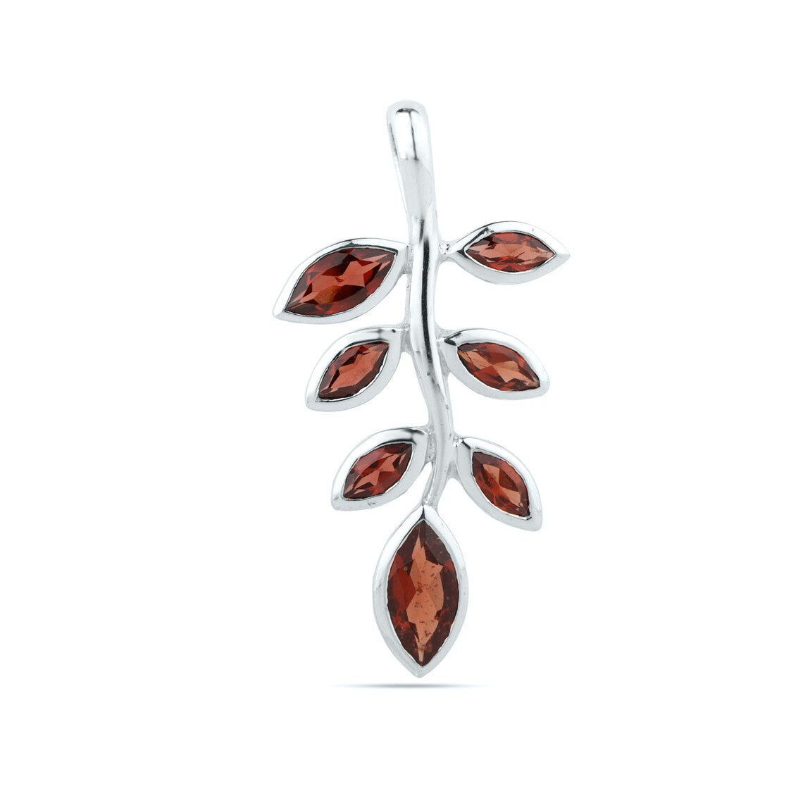 Garnet Leaf Pendant, Natural Garnet December Birthstone, Handmade Sterling Silver Dainty Charm Necklace,Minimalist Jewelry For Gifting Women