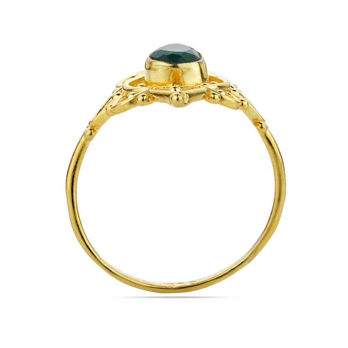Green Onyx Gold Plated Ring, Green Onyx Gemstone Silver - Stacking Ring - Birthstone Ring
