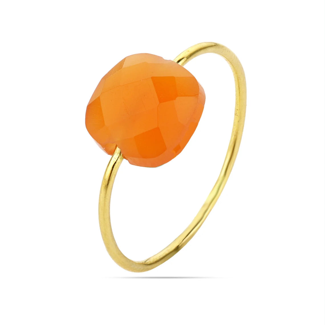 Carnelian Ring - Drilled Carnelian Ring - Checker Cut Ring - Cushion Ring - Gemstone Ring - Gold Ring - Birthstone Ring