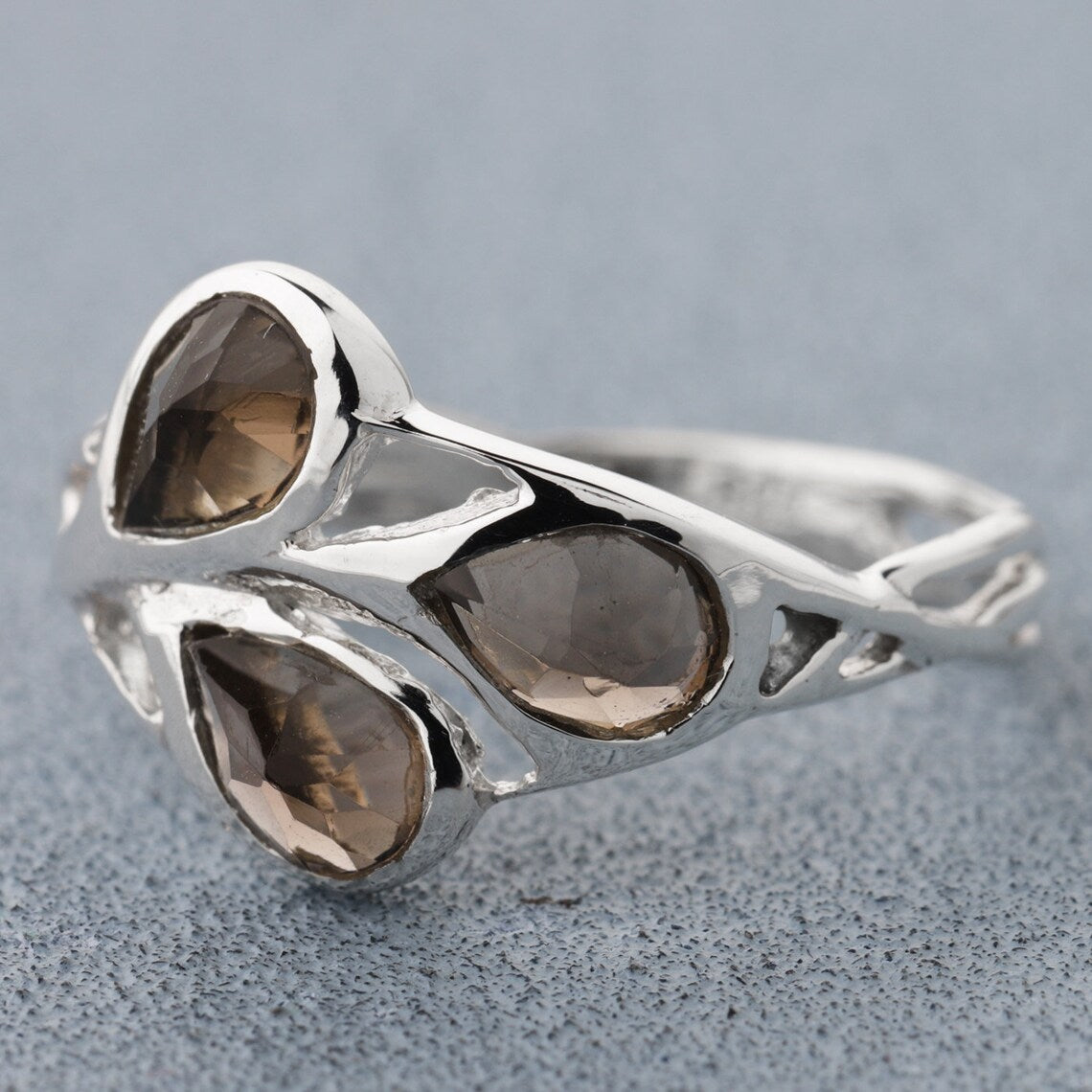 925 Sterling Smoky Quartz Pear Stackable Ring