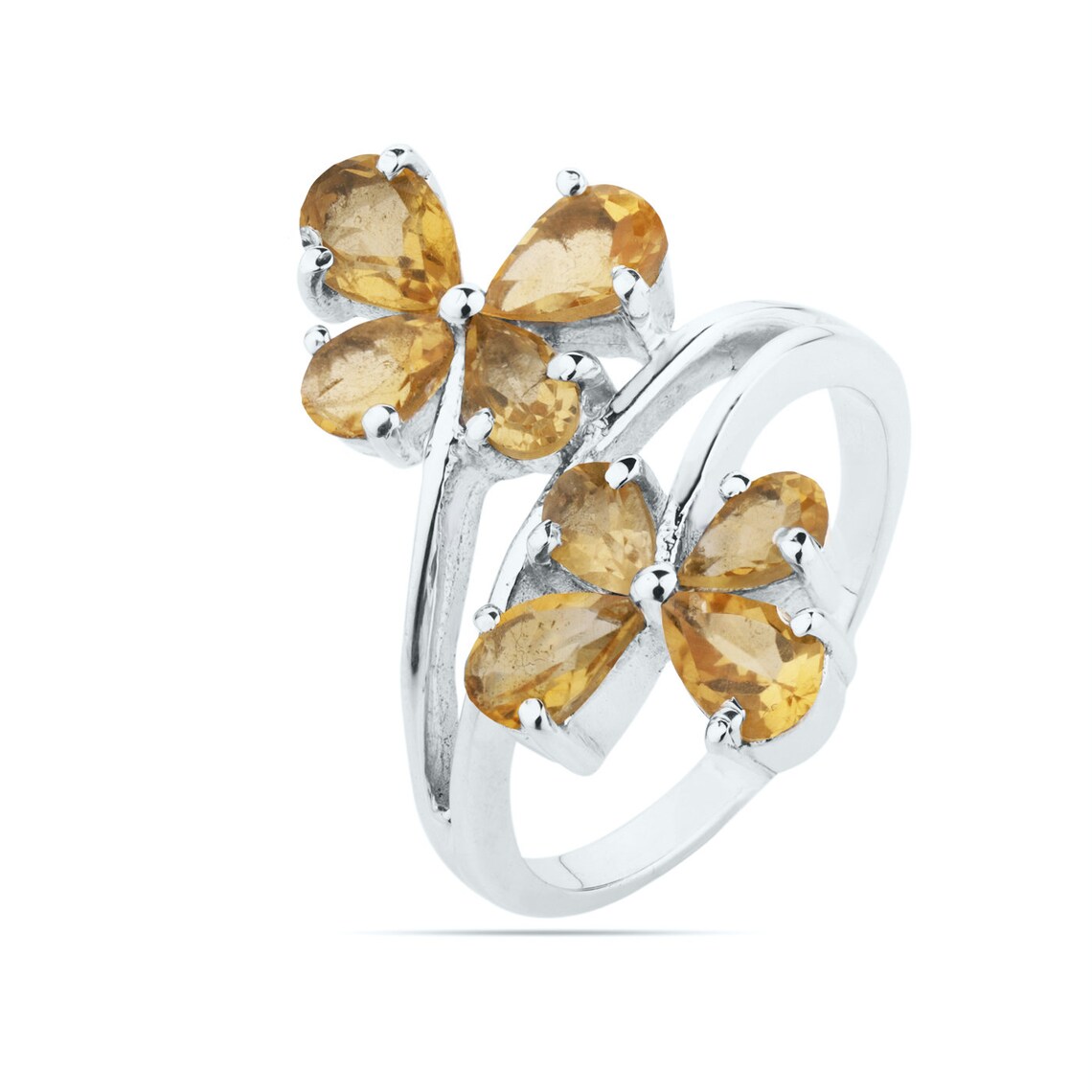 Flower Citrine Ring, 925 Citrine Pear Ring, Citrine Gemstone Ring, Multi Citrine Faceted Ring, Designer Citrine Ring