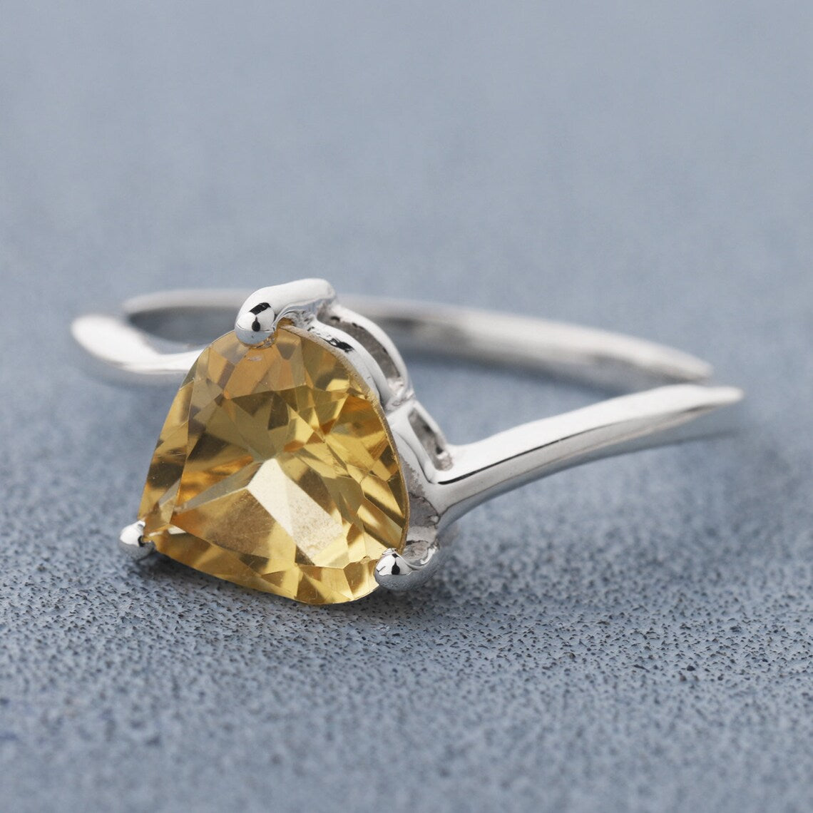 Citrine Heart Ring Dainty Gift For Her Golden citrine Sterling Silver Ring