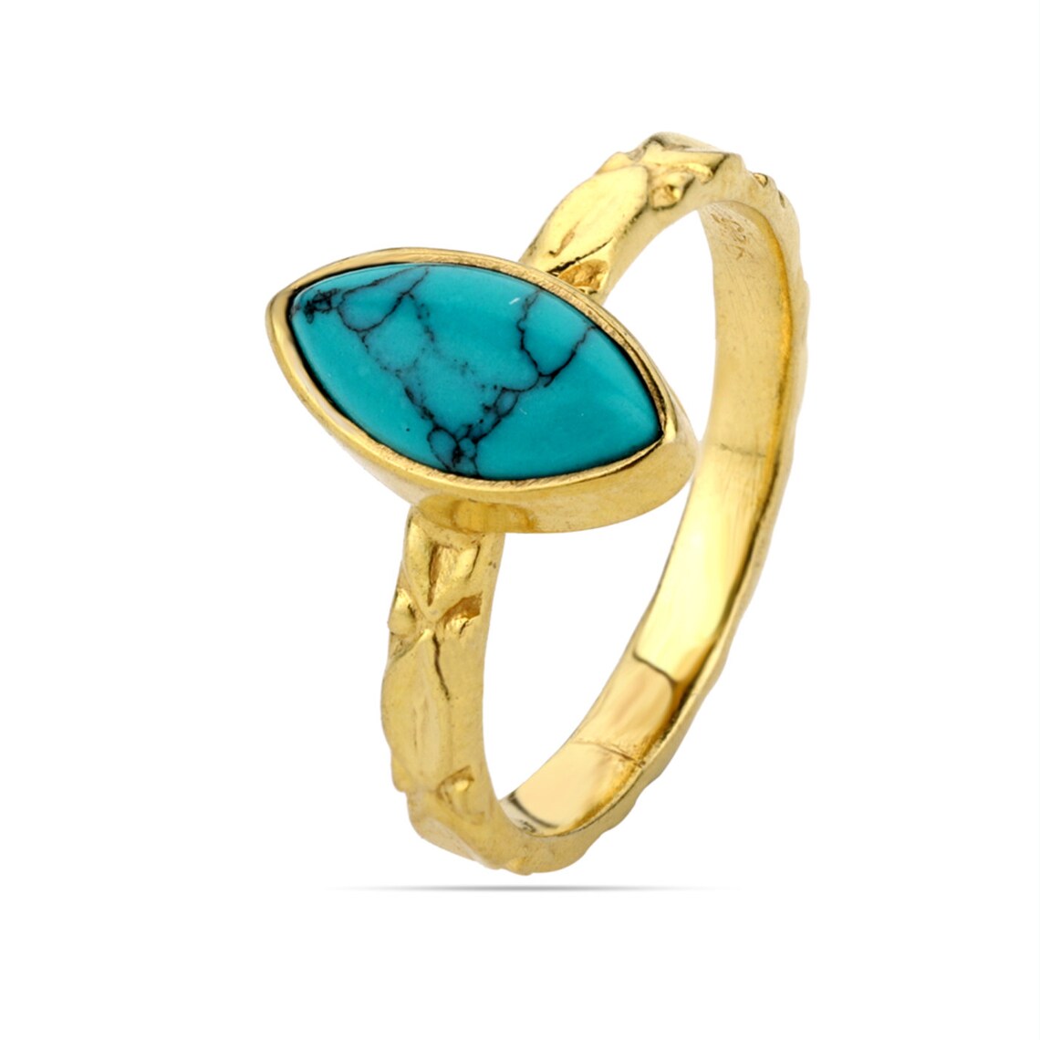 Turquoise Marquise Ring - Gold Ring - Gemstone Ring - Designer Band Ring