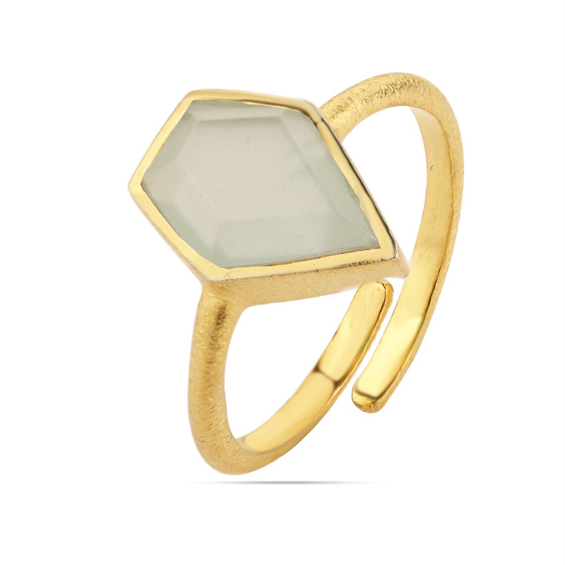 Aqua Onyx 925 Sterling Silver Ring -Gold Plated, Kite Shape, Stack Ring