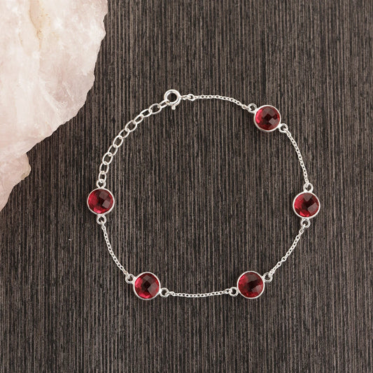 Red Garnet Quartz Bracelet, January Birthstone Bracelet Birthday Gift for Her Nano Quartz Bracelet