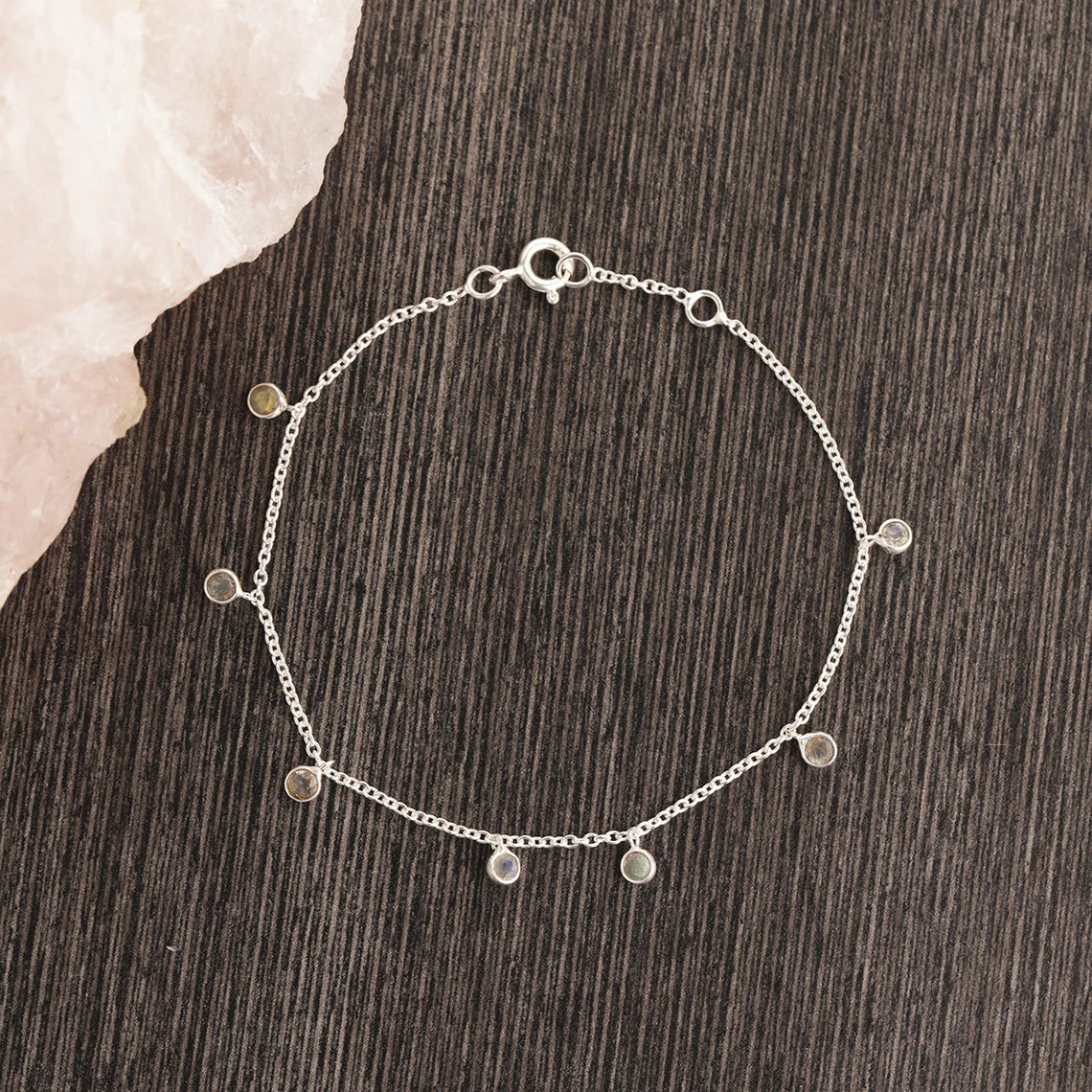 Tiny Labradorite Bracelet, 925 Sterling Silver Bracelet, Blue Stone Bracelet, Adjustable Jewelry, Silver Bracelet Length 7.5"
