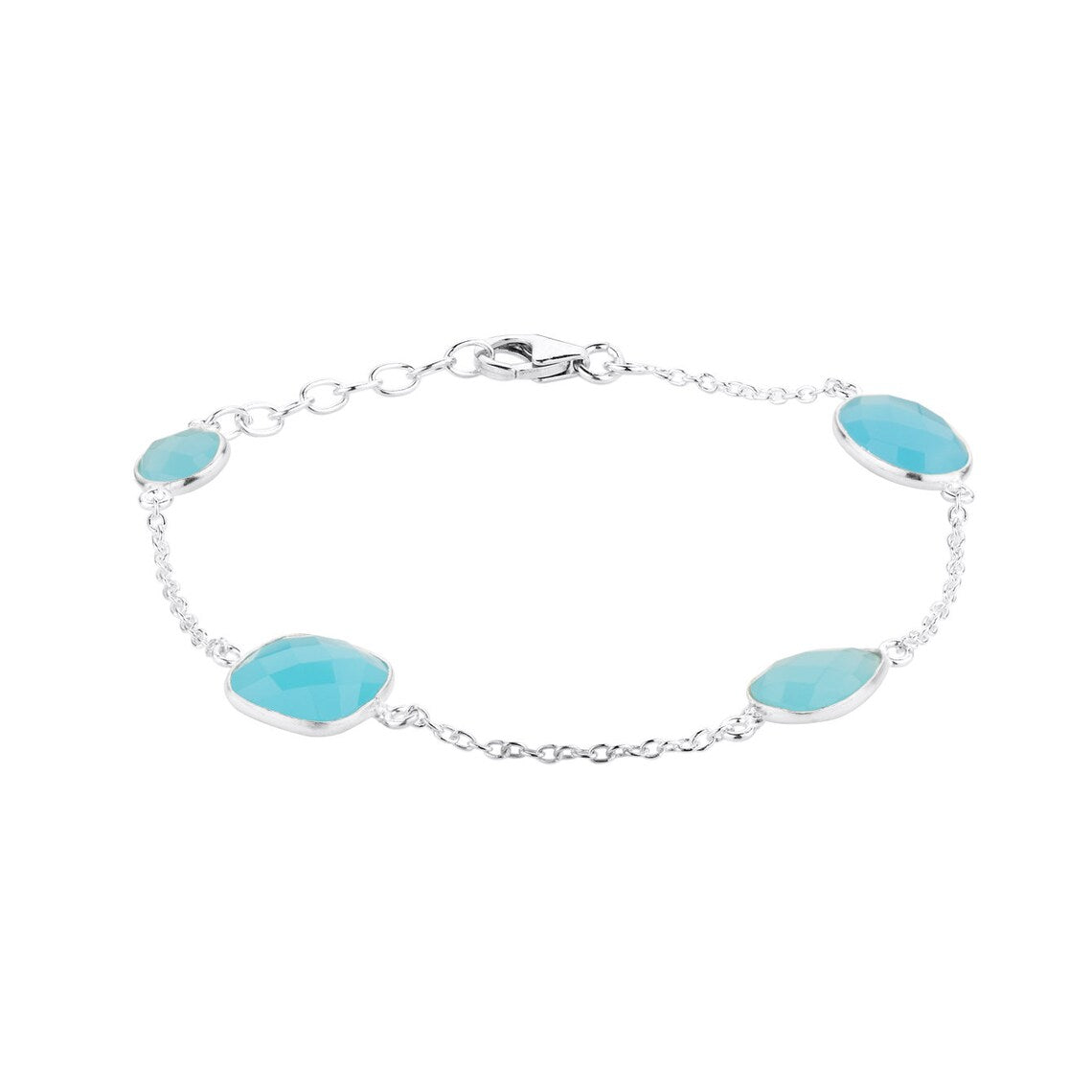 Blue Chalcedony Sterling Silver Bracelet Multi Shape like Pear, Cushion, Round Stone Bracelet