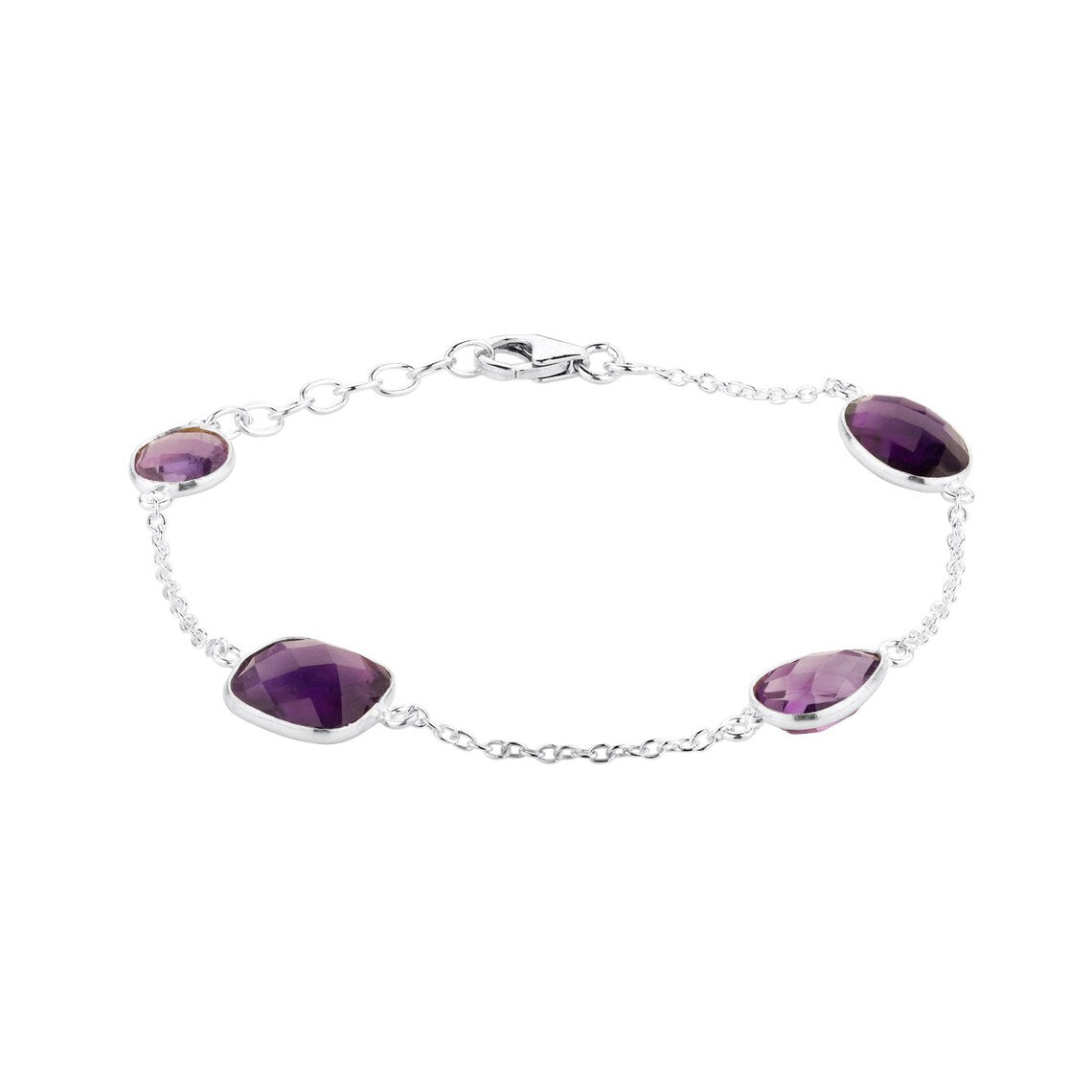Natural Amethyst Bracelet, Silver Chain Bracelet, Round Amethyst Bracelet, Gemstone Bracelet, Women Bracelet, Purple Amethyst Bracelet