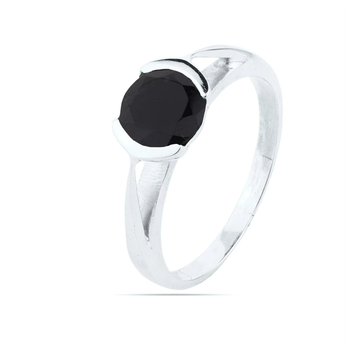 Round Black Onyx Stacking Ring in Sterling Silver, 7 mm, Small Black Onyx Ring, Black Onyx Silver Ring, Womens Jewelry