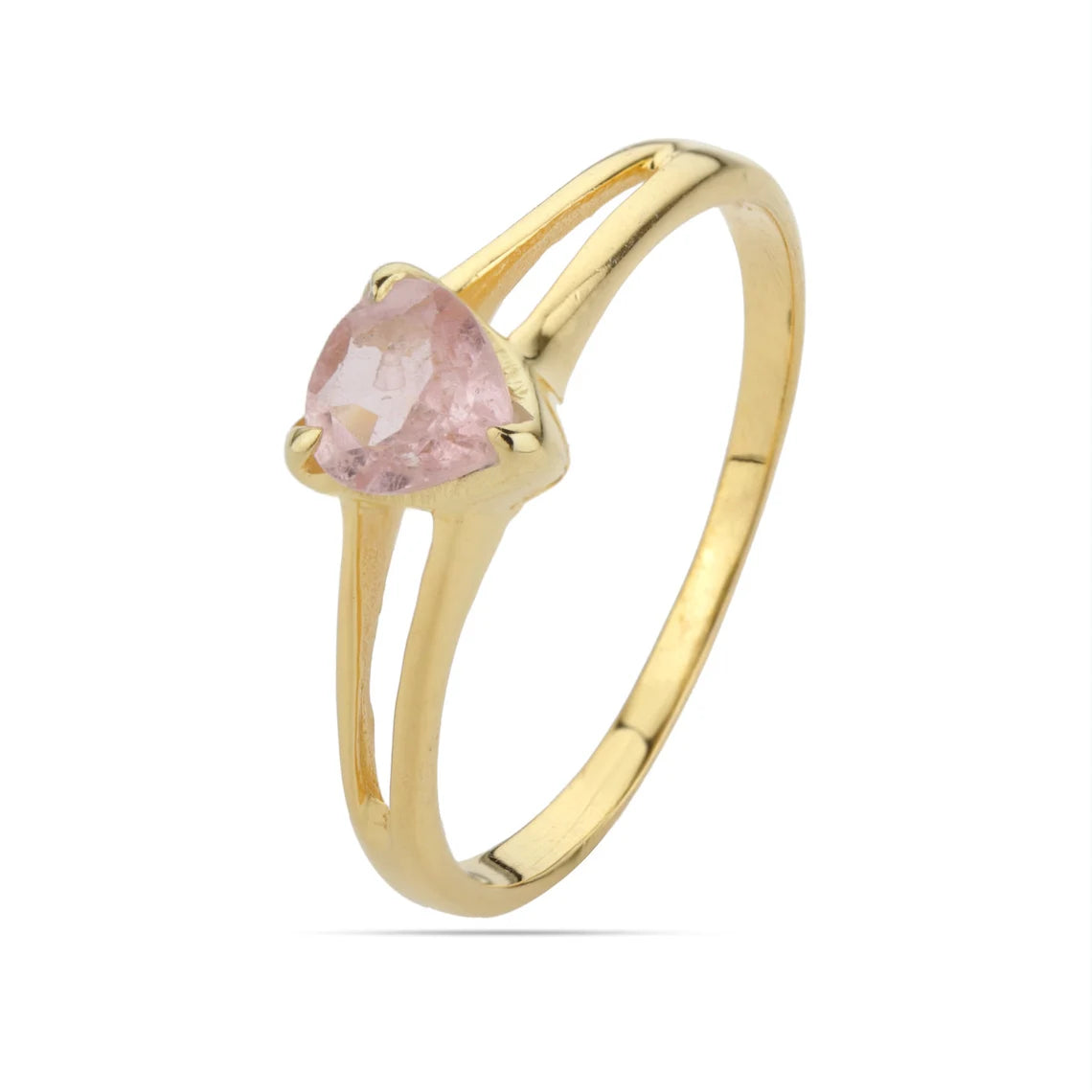 Light Pink Tourmaline Gold Ring, Trillion Tourmaline Engagement Ring, Tourmaline Gemstone Gold Plated Sterling Silver Ring