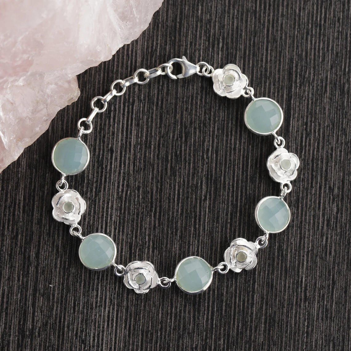 Aqua Chalcedony Bracelet, 925 Sterling Silver Bracelet, Handmade Bracelet, Gift for her, Boho Jewelry