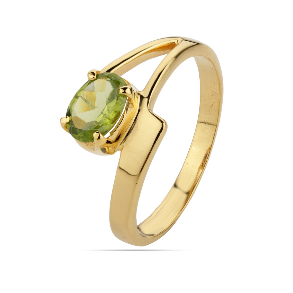 Green Peridot Oval Gold Ring, August Birthstone Ring