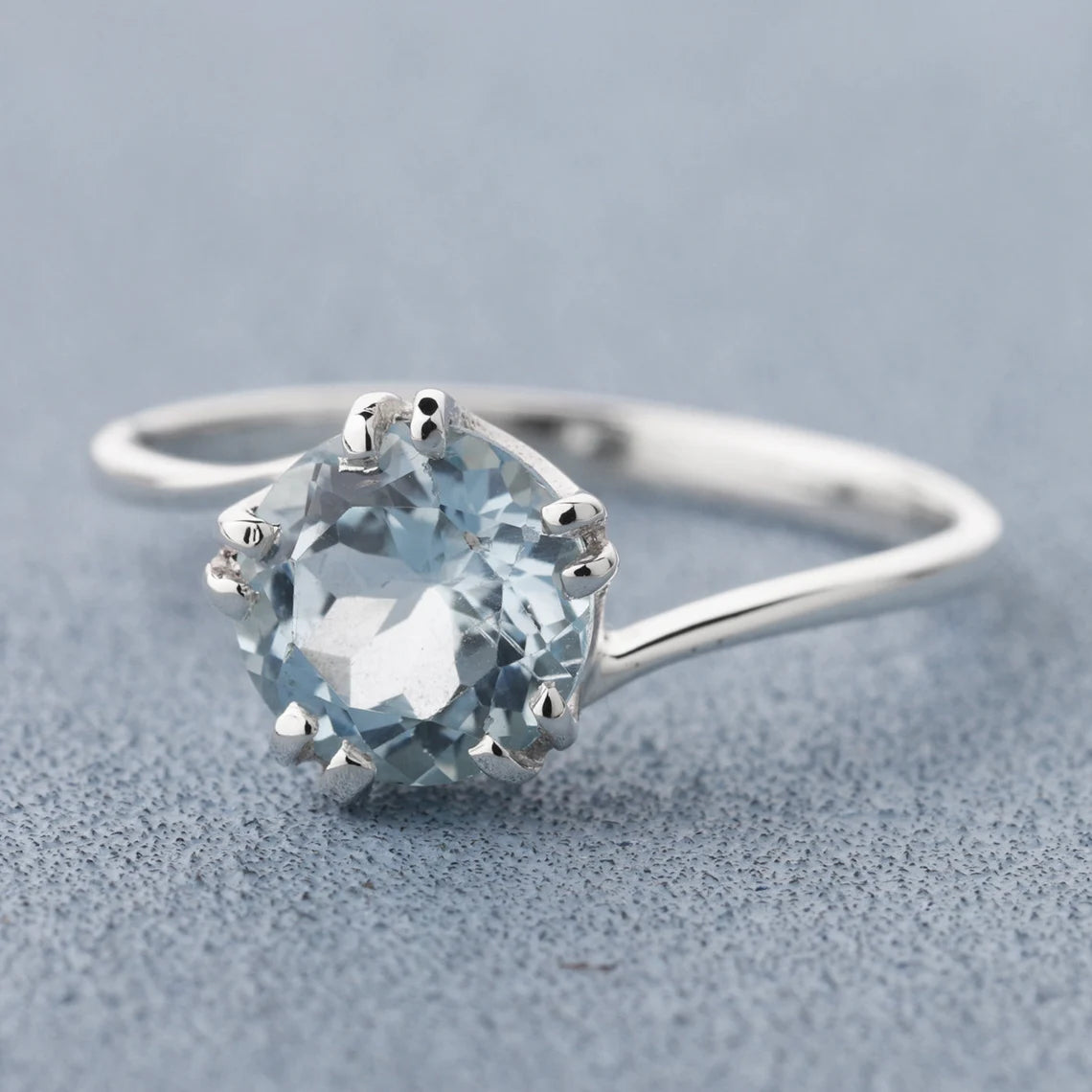Blue Topaz Ring - Gemstone Ring - Sterling Silver Ring - Round Blue Topaz Ring - Prong Ring - Engagement Ring - Wedding Ring - Promise Ring