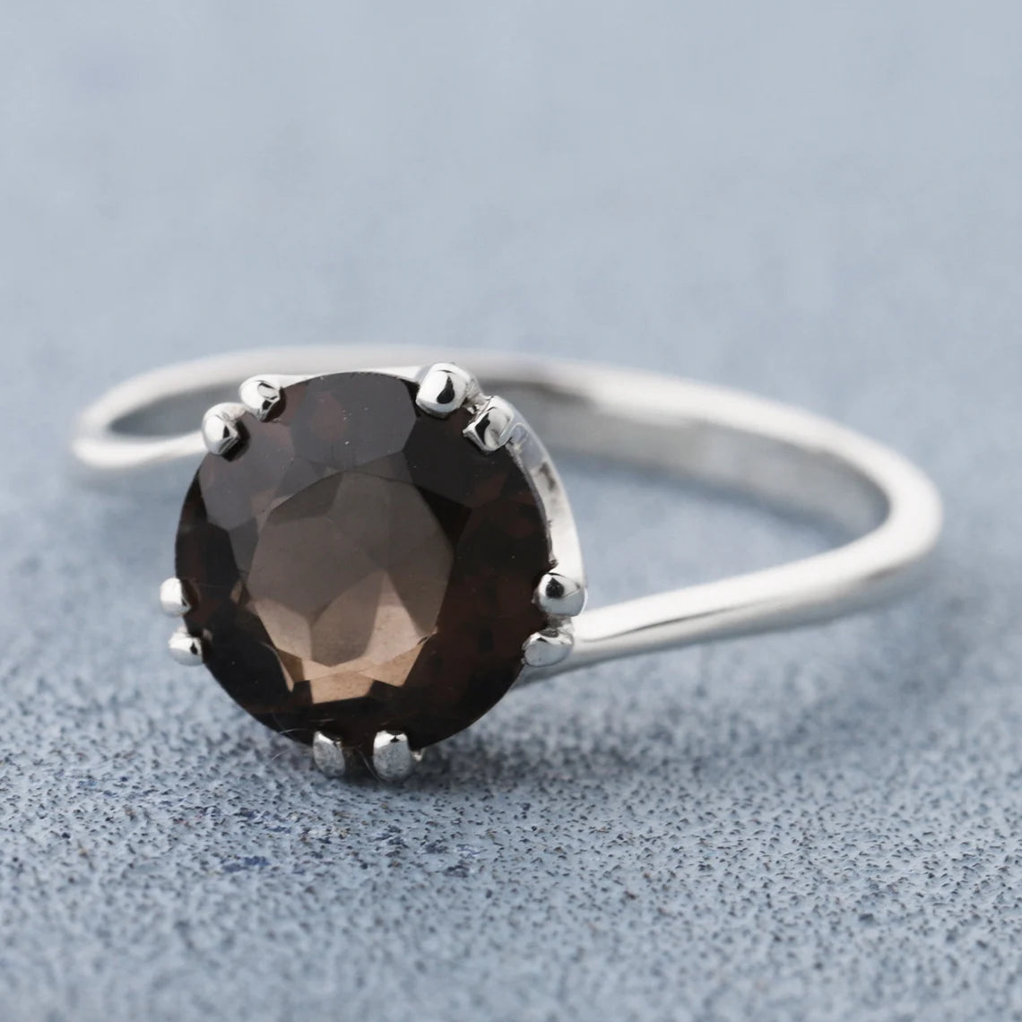 Smoky Quartz Ring, Round Smoky Quartz Ring, 925 Sterling Silver Ring, Prong Set Ring, Smoky Ring, Gift For Her Lovely Gift Ring size 4 to 10