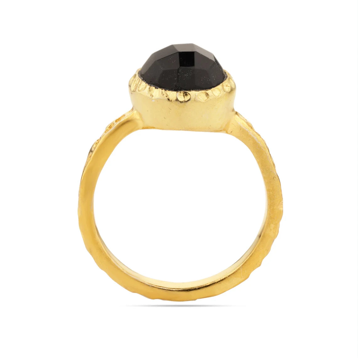 Gold Plated Antique dot Finish - 925 Solid Sterling Silver Ring - Black Onyx Gemstone Ring