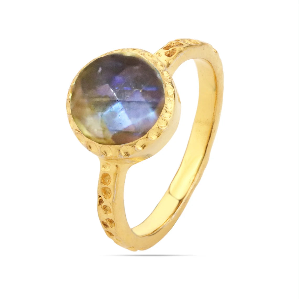 Labradorite Ring - Round Ring - Bezel set ring - Gemstone Ring - Stacking Ring - Gold Ring - jewelry 18k Gold Plated Antique Dott Finished