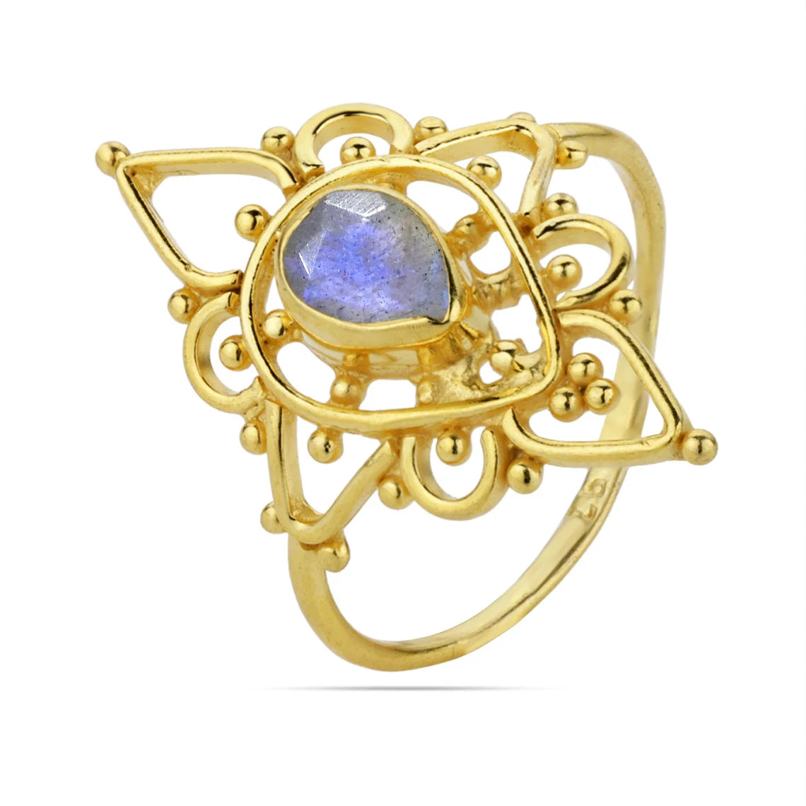 Labradorite Ring - Pear Ring - Designer Ring - Gemstone Ring - Stacking Ring - Gold Ring - Bridal jewelry 18k Gold Plated Ring