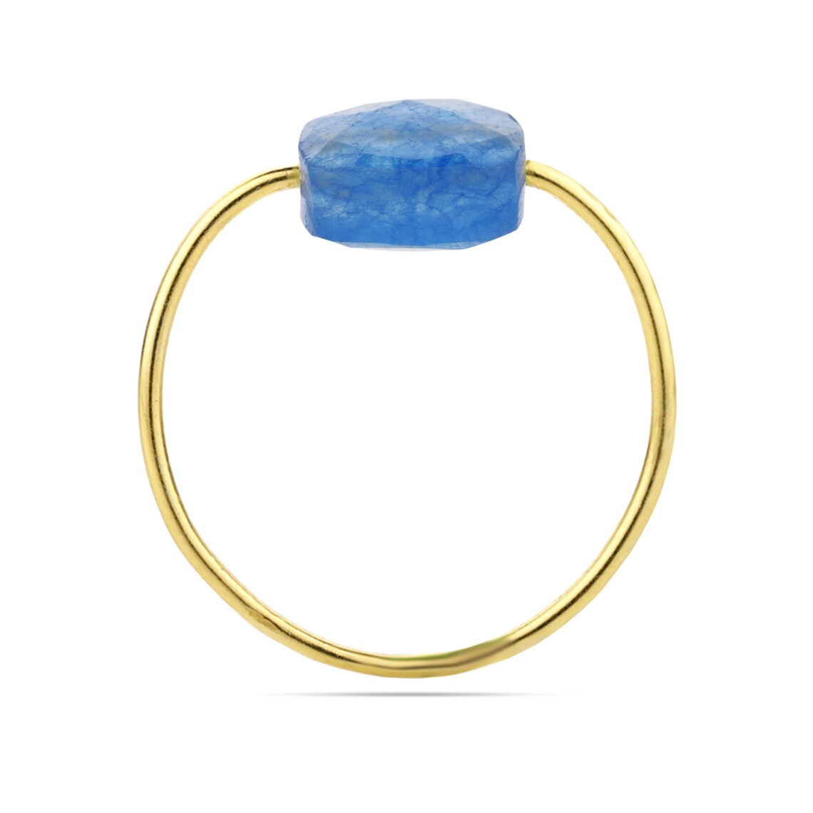 Bezel Ring in Sterling Silver with Blue Quartz Stone - Handmade - Gold Plated