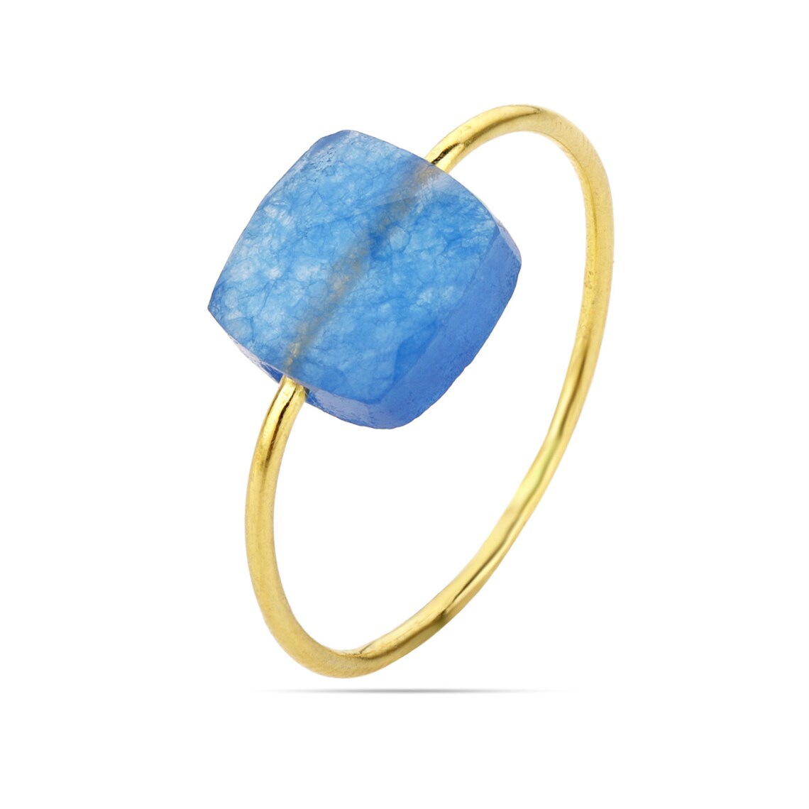 Bezel Ring in Sterling Silver with Blue Quartz Stone - Handmade - Gold Plated