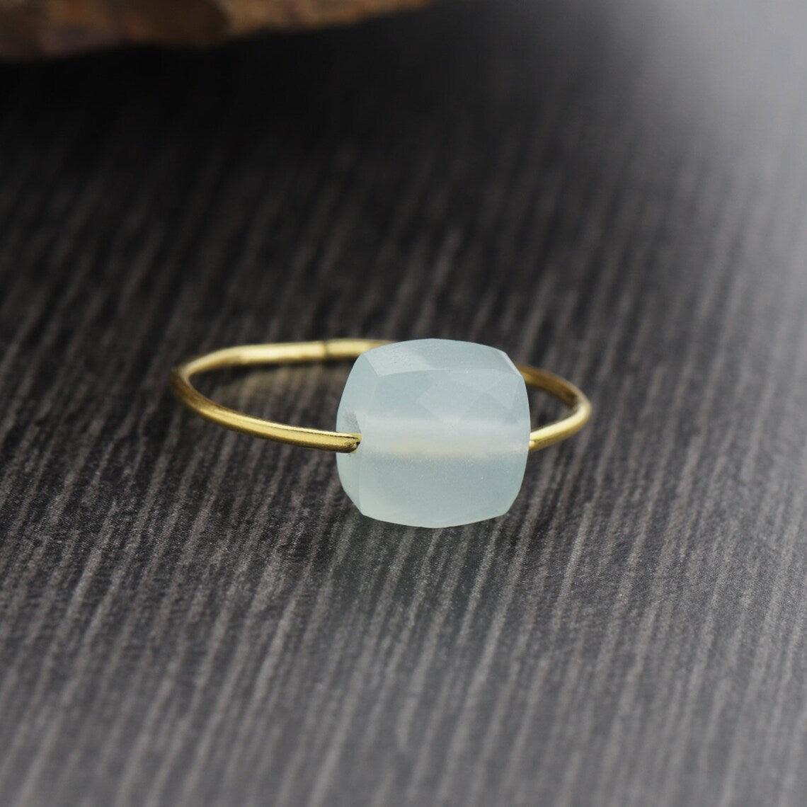 Aqua Chalcedony Gold Plating on 925 Sterling Silver Ring, Cushion Gemstone Ring, Gold Plated Ring, Aqua Ring, Stacking Ring, Delicate Ring, Minimalist Ring, Minimalist Ring