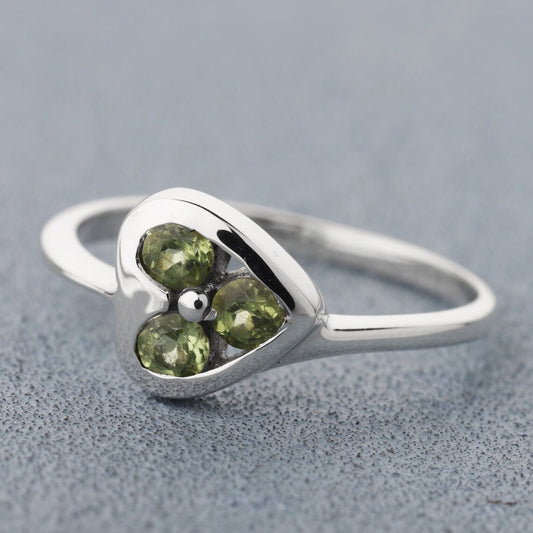 Peridot Heart Silver Ring, Natural Peridot Multi Gemstone Ring Peridot Stacking minimalist Ring