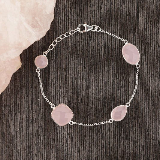 Pink Chalcedony 925 Sterling Silver Bracelet Artisan Handcrafted Bracelet