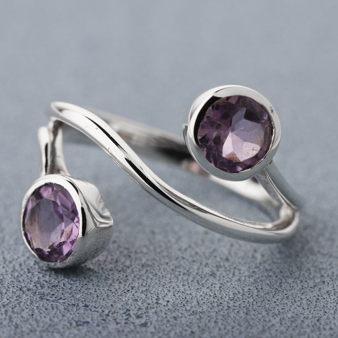 Purple Amethyst stack Ring Round amethyst stacking Ring -18k Gold Plated -Solid Silver Ring- Unique Ring Designer Ring -Women Stylish Ring