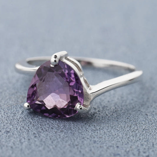 Amethyst Heart Shape Ring in Sterling Silver - Genuine Amethyst - February Birthstone