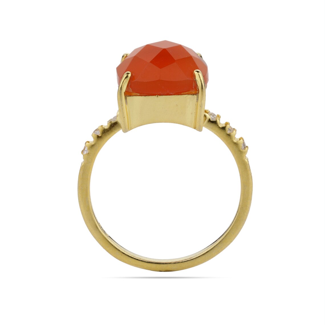 Carnelian Prong Ring - Birthstone Ring - Carnelian CZ Ring - Carnelian Cushion Ring - Gemstone Ring - Stackable Ring - Bridesmaid ring
