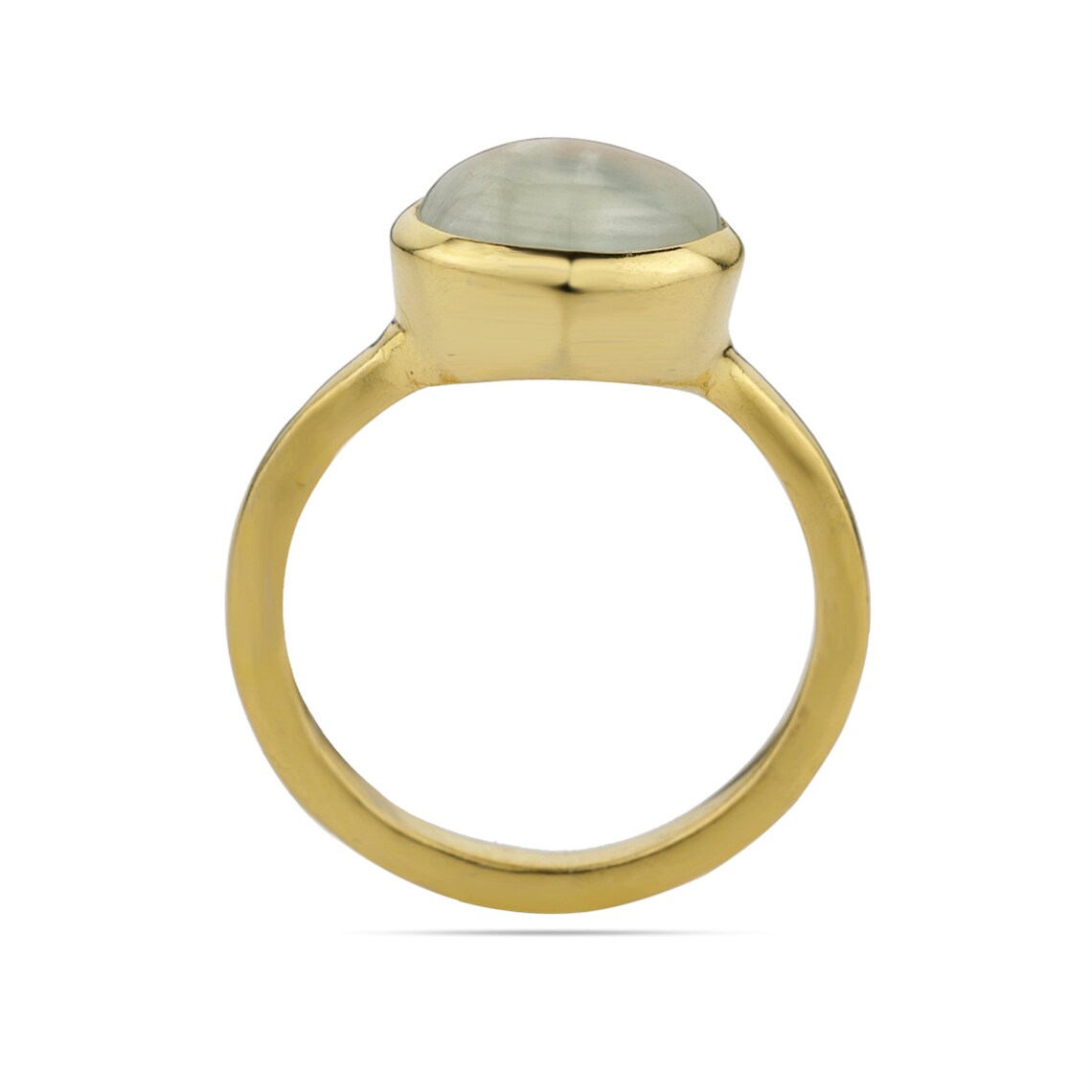 Green Prehnite Oval Gold Ring 925 Sterling Silver Gold Plated Prehnite Gemstone Ring