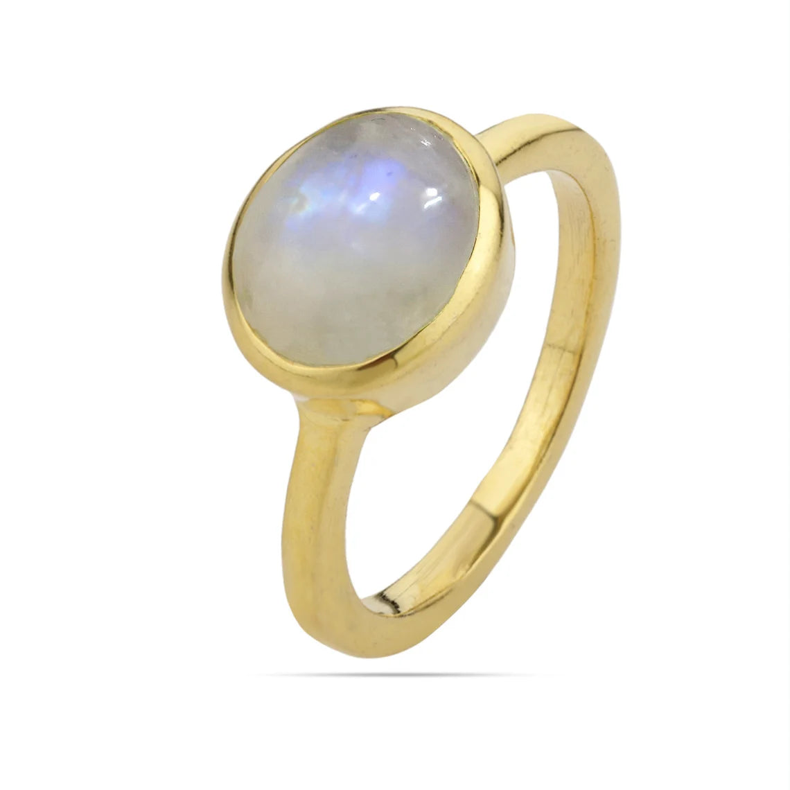 Rainbow Moonstone Gold Plated Ring - Simple Moonstone Ring - June Birthstone Ring - Oval Moonstone Ring