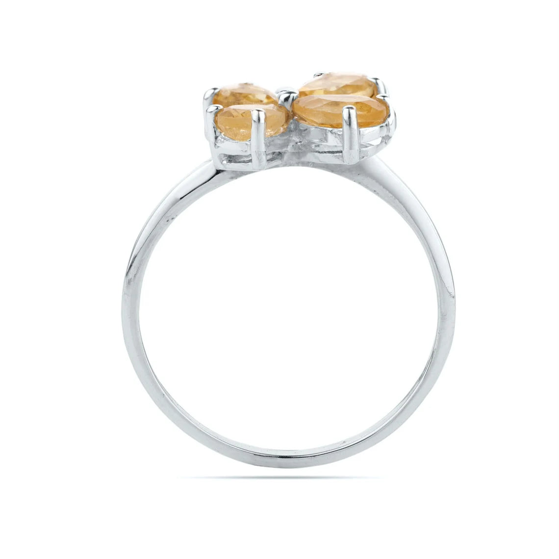 Natural Citrine Pear Minimalist Silver Ring - 925 Sterling Silver Citrine Multi Stone Ring - Citrine Gemstone Stacking Ring, Prong Set Ring