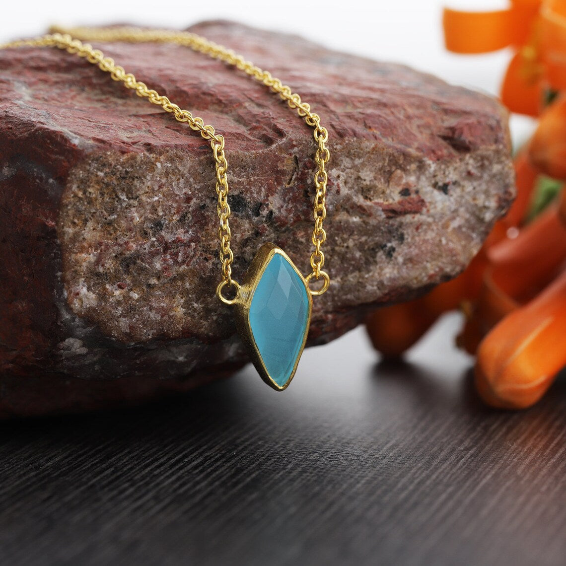Blue Chalcedony Gold Plated - 925 sterling silver necklace