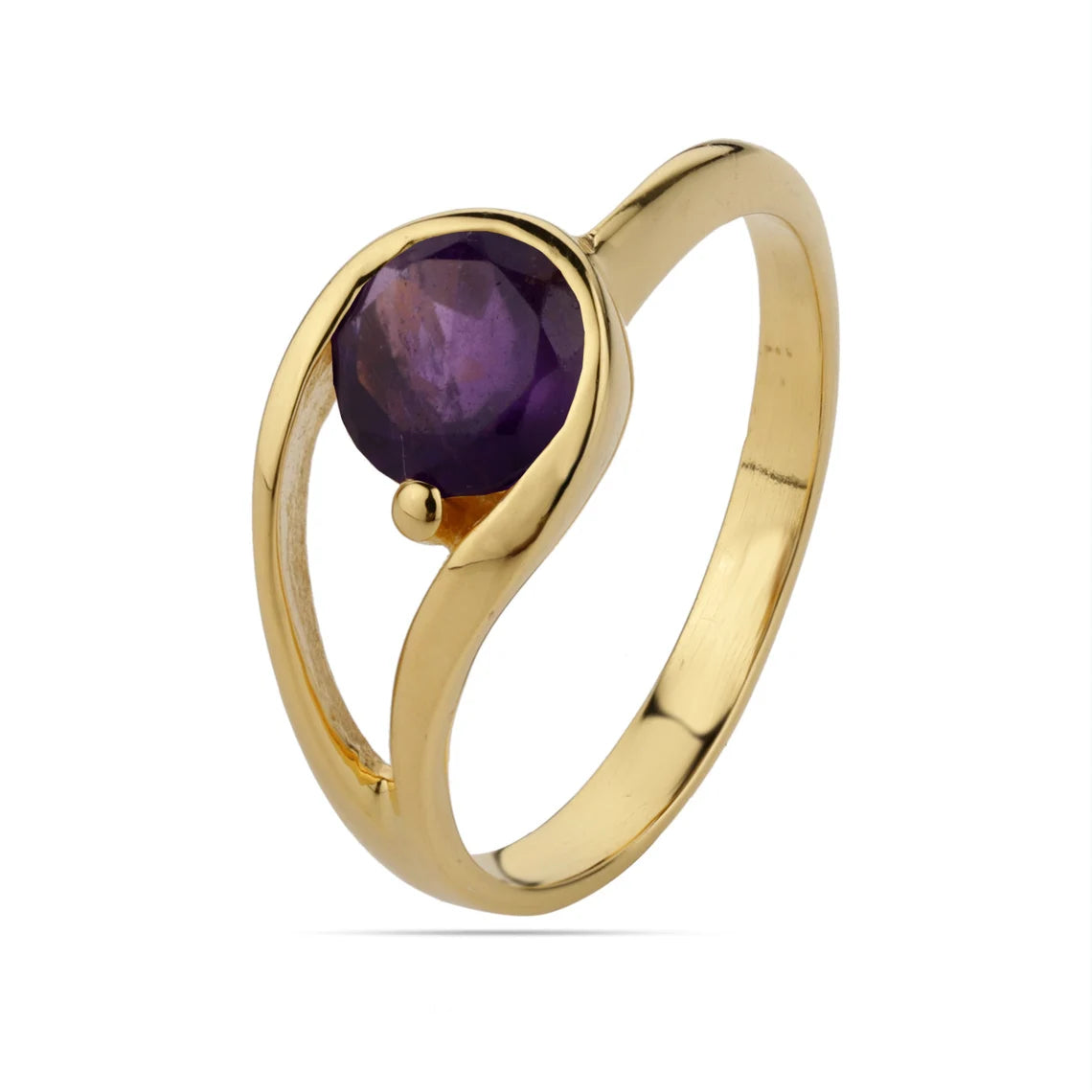 Purple Amethyst Ring - Round Amethyst Ring - 925 Sterling Silver Amethyst Gold Ring