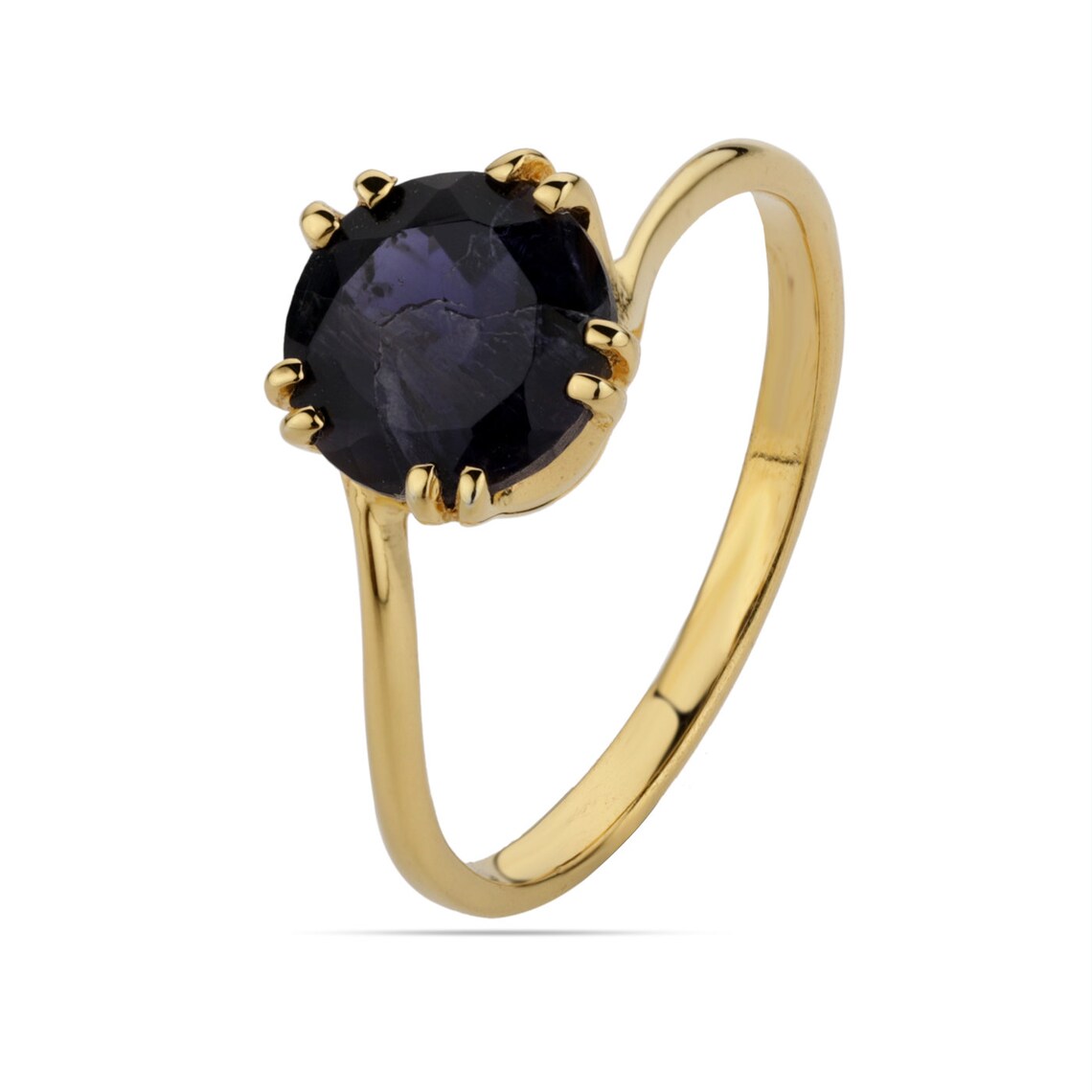 Round Iolite Gold Ring,iolite Gemstone Ring, iolite prong ring