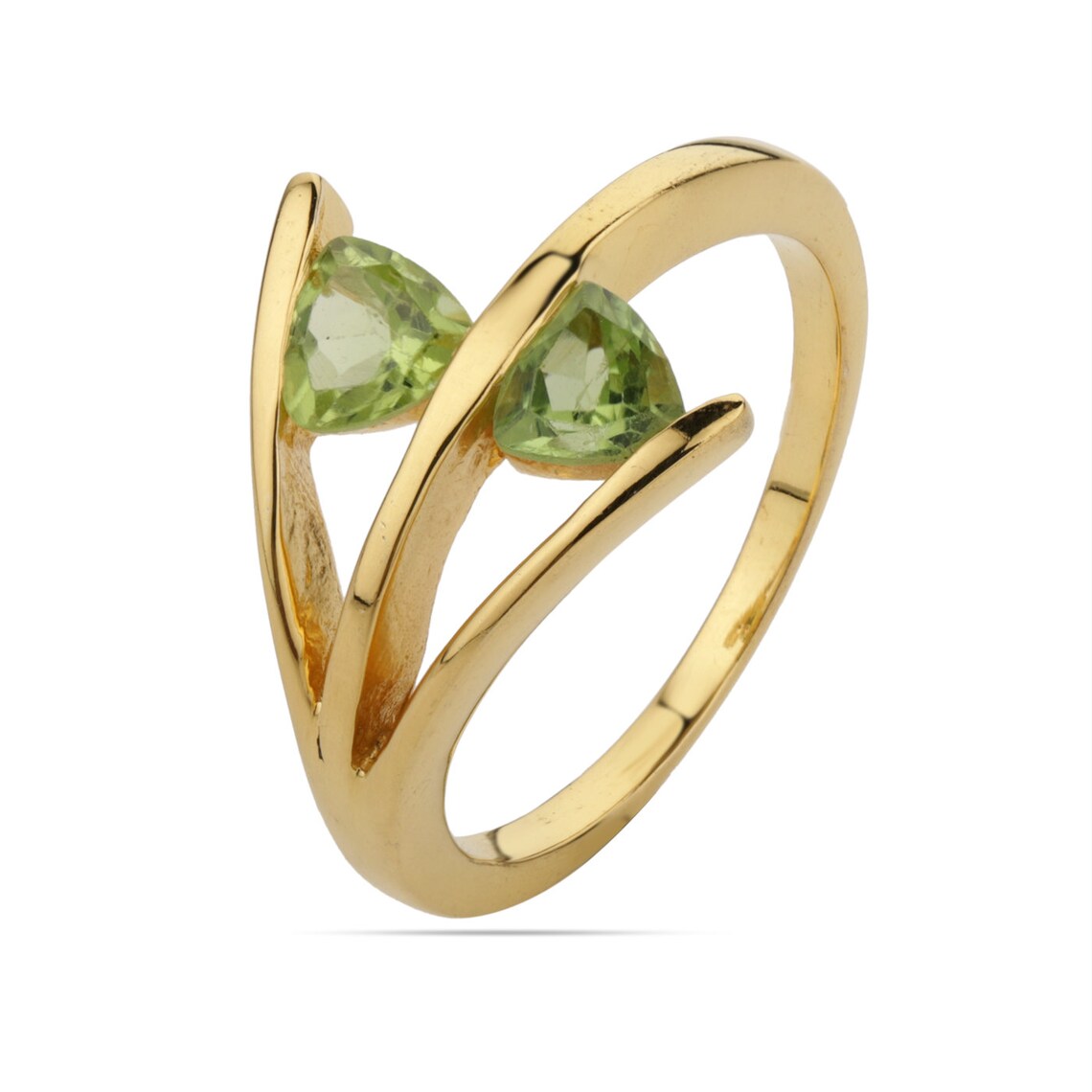 Peridot Ring, Peridot Gold Ring, 925 Sterling Silver Ring, Engagement Ring, Green Peridot Ring, Triangular Peridot Wedding Ring Handmade