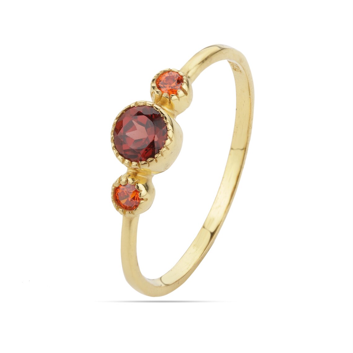 Natural Garnet Minimalist Ring - Garnet Multi Stones Ring - Tiny Garnet Ring - Red Stone Ring - Three Stone Ring - Gemstone Ring - Gold Ring