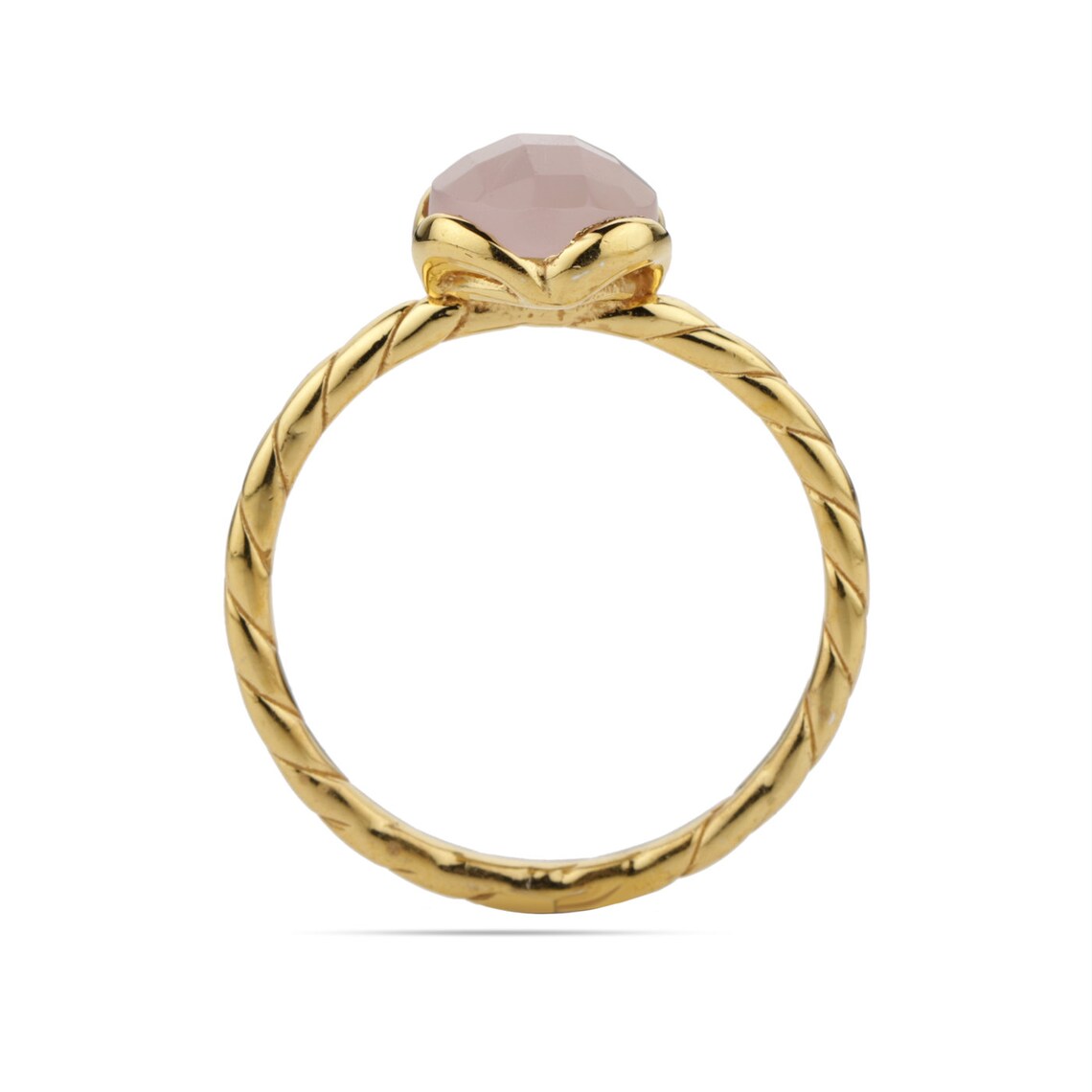 Pink Chalcedony Ring, Gemstone Ring, Birthstone Stacking Ring, Round Ring, pink chalcedony twisted band ring for women pink chalcedony Ring