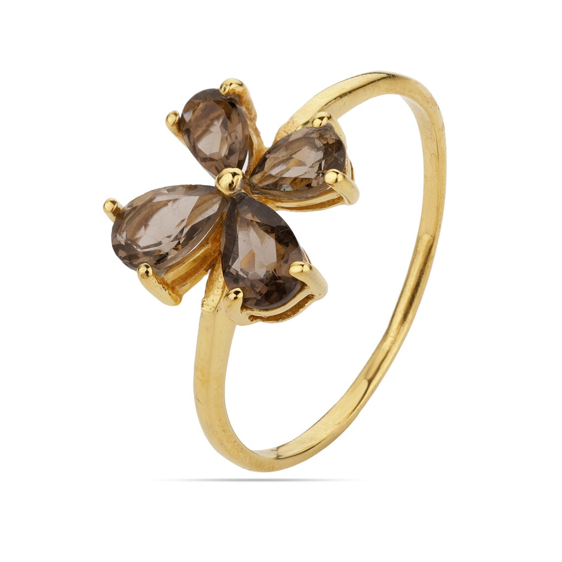Smoky Topaz Gold Ring, Smoky Quartz Flower Gold Ring, Smoky Quartz Multi Gemstone Ring