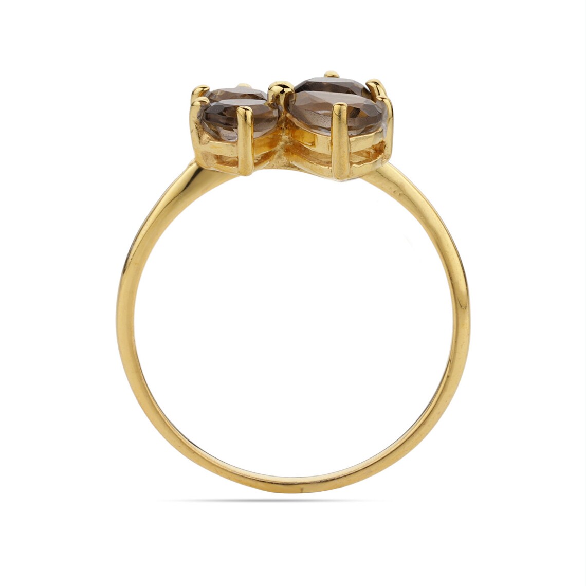 Smoky Topaz Gold Ring, Smoky Quartz Flower Gold Ring, Smoky Quartz Multi Gemstone Ring