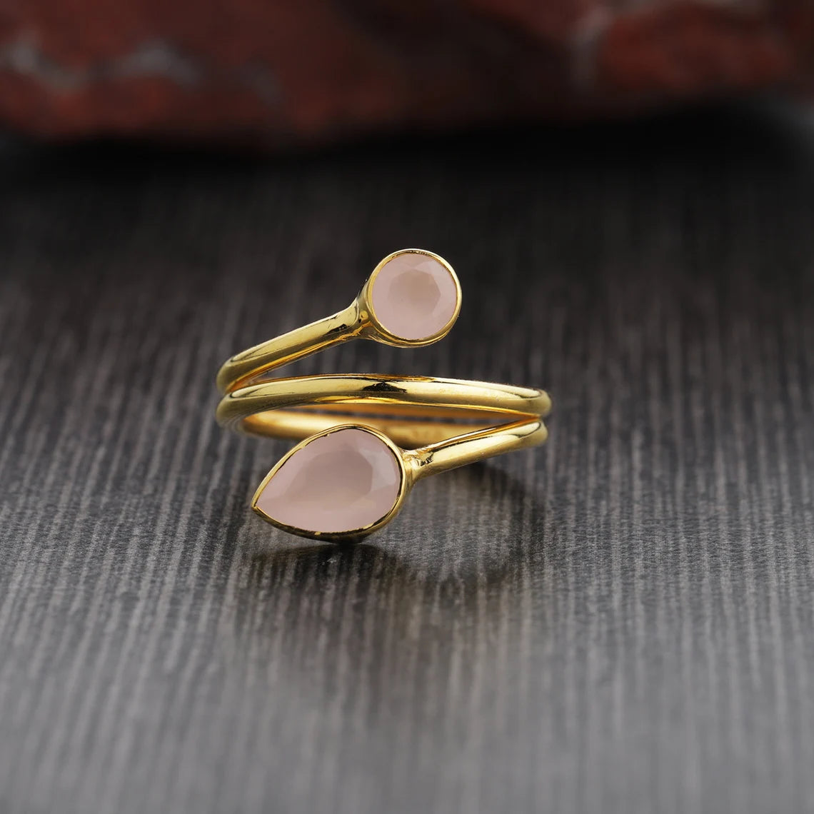 Pink Chalcedony Gemstone Ring, Multi Pink Stone Ring