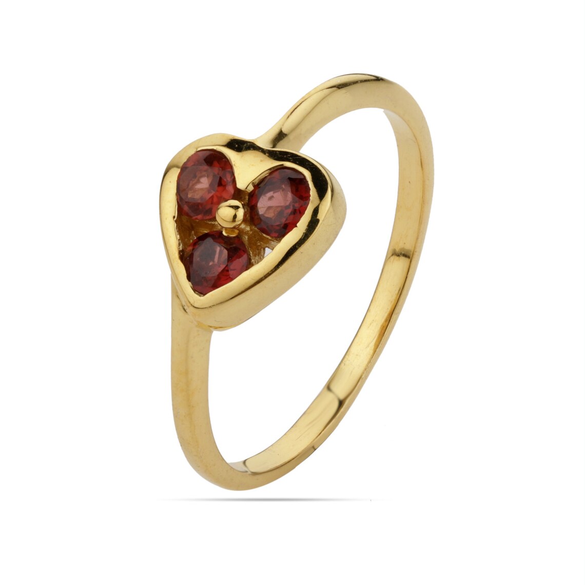Round Garnet Heart Ring - Gold Ring - January birthstone Ring - Minimalist Ring - Sterling Silver Ring