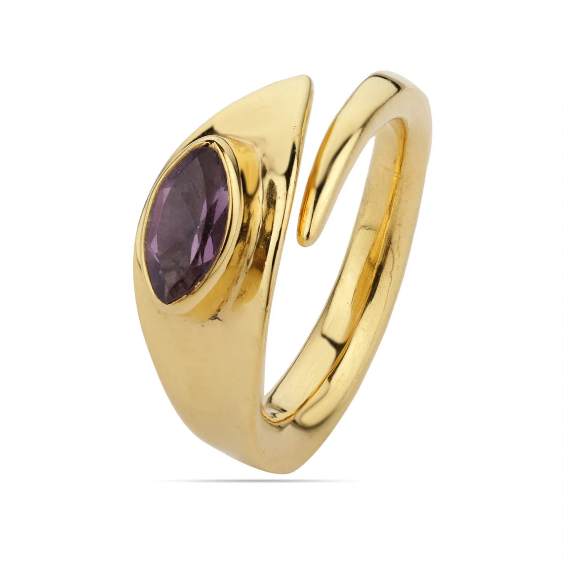 925 Sterling Silver Marquise Amethyst Ring - Amethyst Gold Plated Ring - Open Ring - ADJUSTABLE