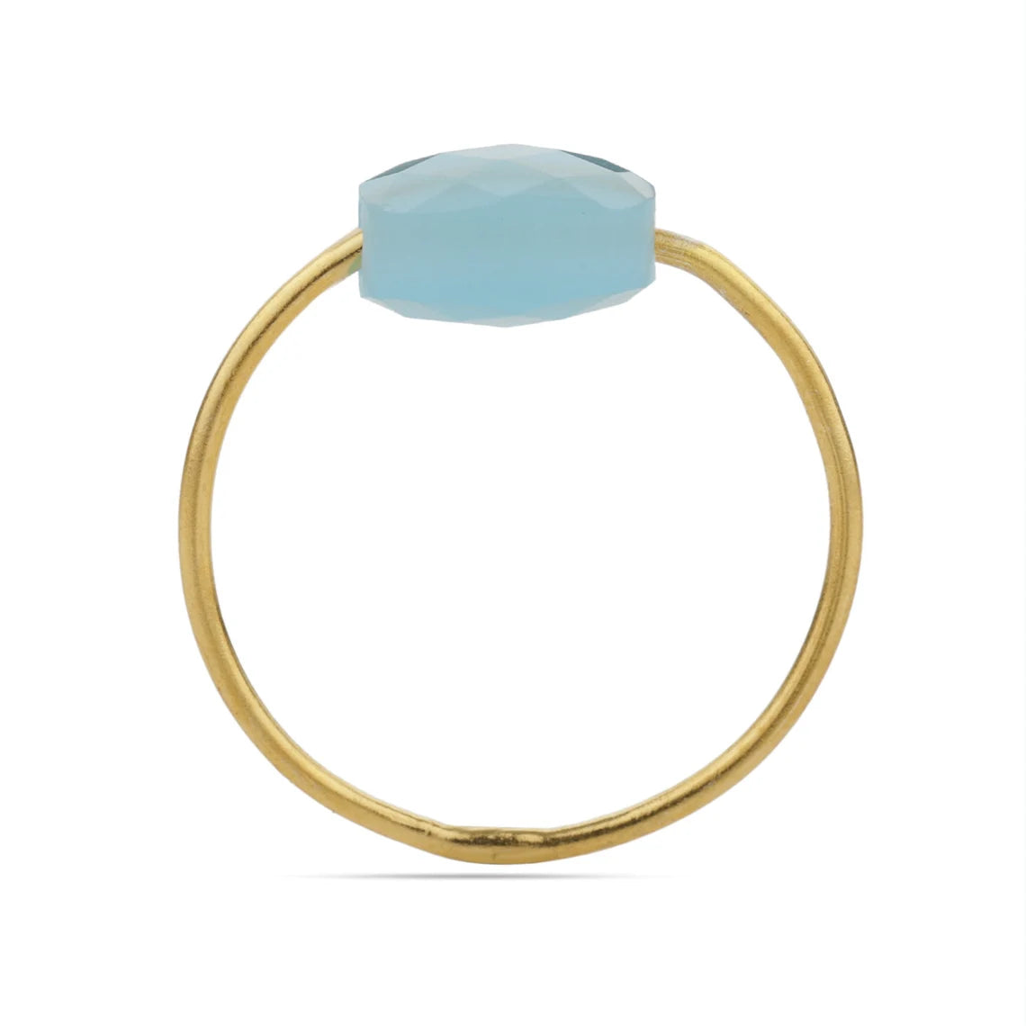 Drill Stone - Blue Chalcedony - Gold Plated - Sterling Silver Ring