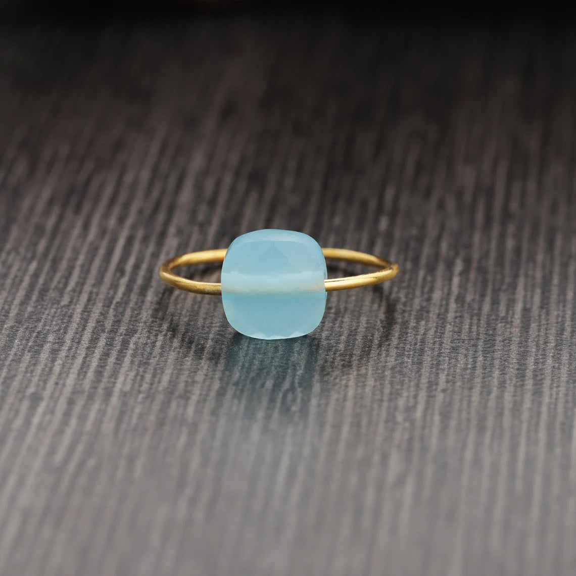 Drill Stone - Blue Chalcedony - Gold Plated - Sterling Silver Ring
