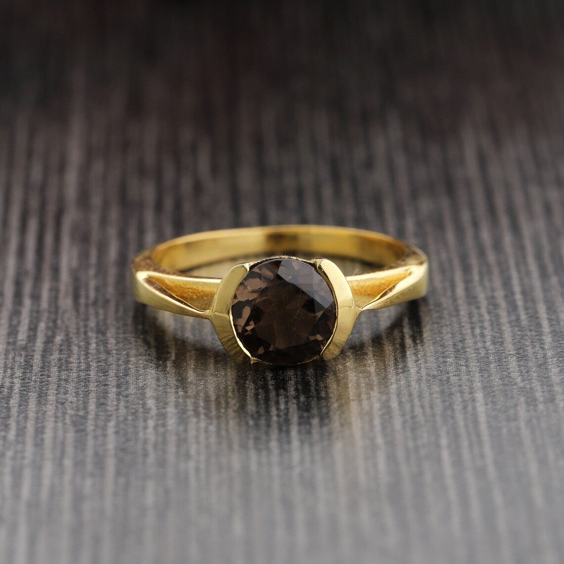 Smoky Quartz Ring - Smokey Gemstone Ring - 7x7mm Faceted Round Smokey Topaz - 925 Sterling Silver Ring - Smokey Quartz Gold Ring Handmade