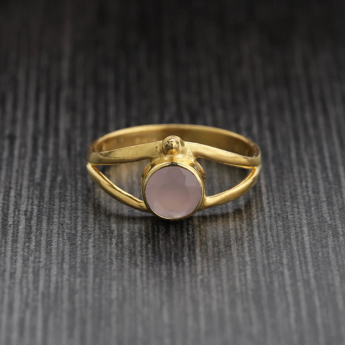 Round Gemstone Pink Chalcedony Ring, October Birthstone, Pink Chalcedony Ring, 6mm round ring